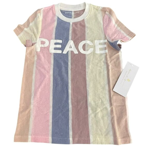 Spiritual Gangster Peace Classic Tee Multicolor Striped Design Size 4 - Picture 1 of 5
